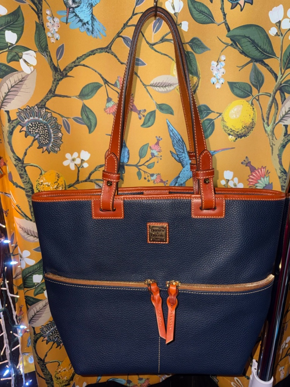 Dooney & Bourke Pebble Grain Convertible Shopper Tote Midnight Navy Blue bag
